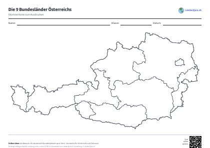 Stumme Karte: Bundesländer Österreichs zum Ausdrucken