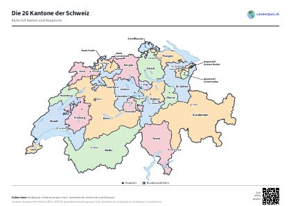 Karte mit Namen: Kantone der Schweiz zum Ausdrucken
