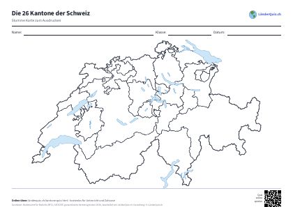 Stumme Karte: Kantone der Schweiz zum Ausdrucken